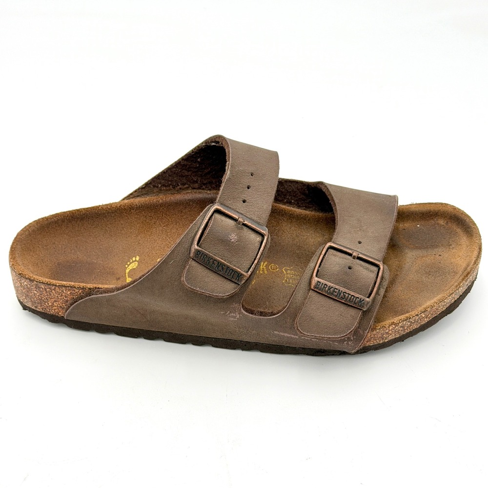 Birkenstock Arizona Sandals Mocha Brown Birko-Flor Two Strap Slides Size 34 L3